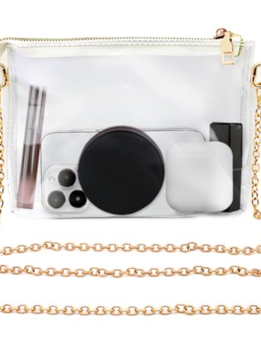 Clear Crossbody Bag Stadium Approved Transparent Purse Gold Chain Waterproof PVC